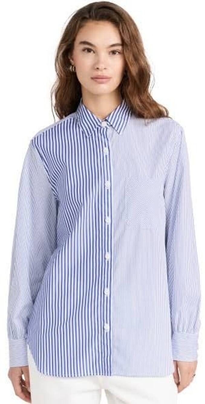 rag & bone Striped Button-Up Shirt Blue/White Womens M Long Sleeve Cotton NWT